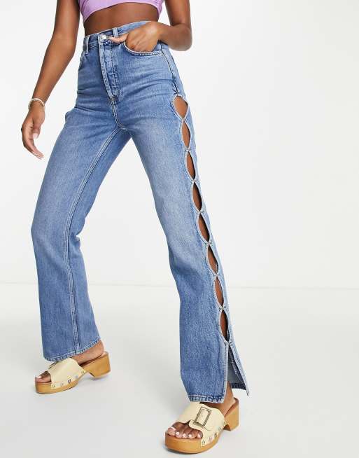 Jeans with holes in store the front and back