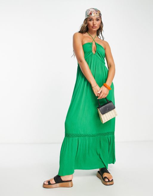 Topshop keyhole halterneck maxi beach dress in green