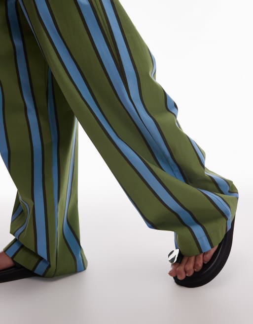 Topshop – Khaki-Blau gestreifte Popeline-Schlupfhose mit weitem Bein, 4 von 5