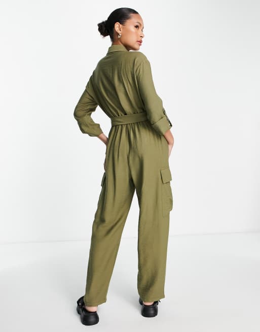 Topshop – Khakifärgad jumpsuit i cargostil med fickor, 2 av 4