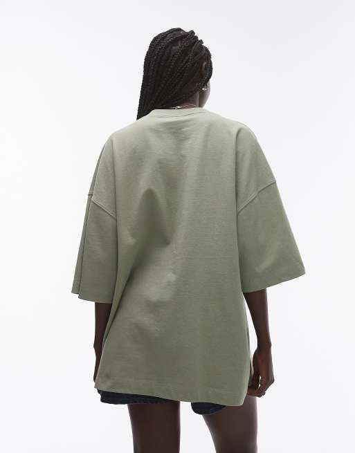 Topshop – Khakifärgad t-shirt i oversize med sänkt axelsöm, 4 av 4