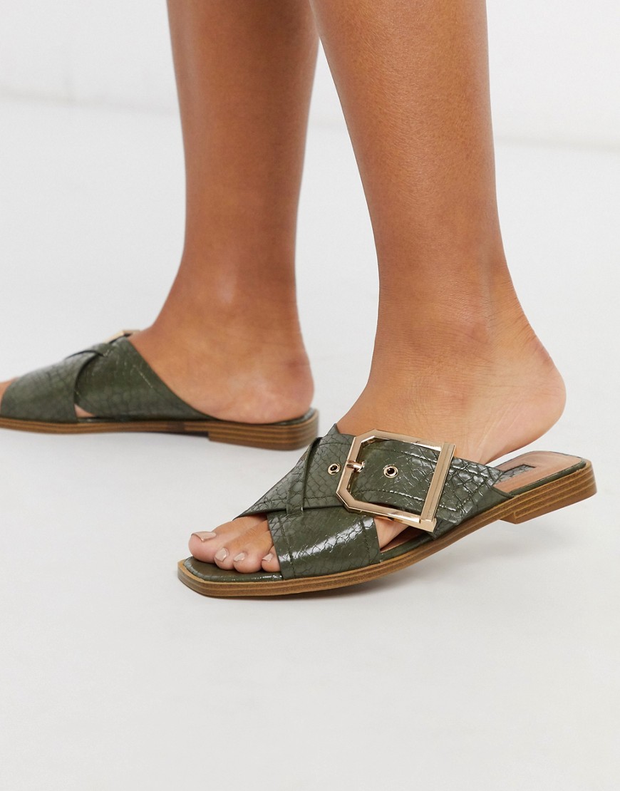 Topshop – Khakifärgade sandaler med spänne-Grön