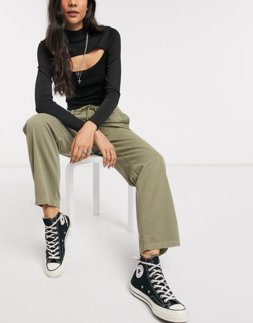Topshop – Khakifärgade slouchy byxor