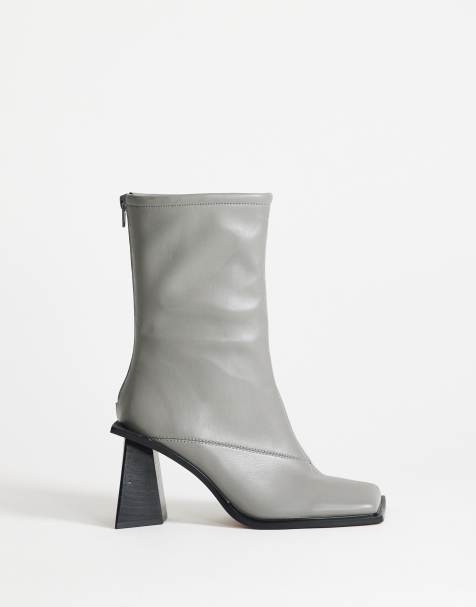 Topshop Kiara extended rand heeled ankle boot in grey - view 1