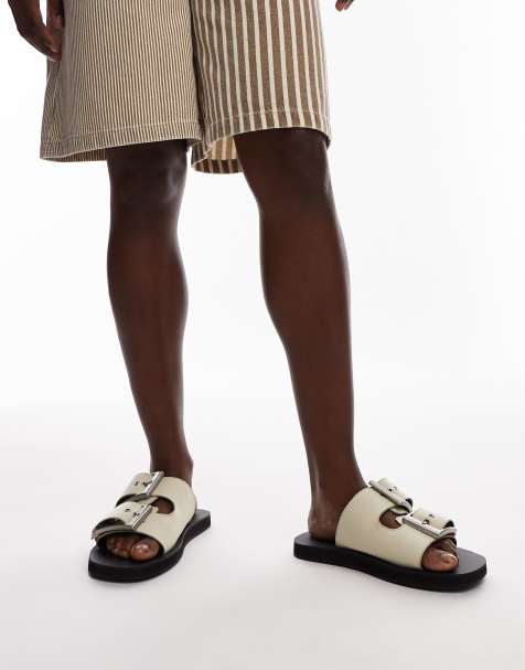 Topshop Kiara leather sandals with chunky buckles in off white - view 1
