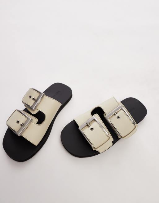 Topshop – Kiara – Ledersandalen in Weiß mit klobigen Schnallen, 2 von 4