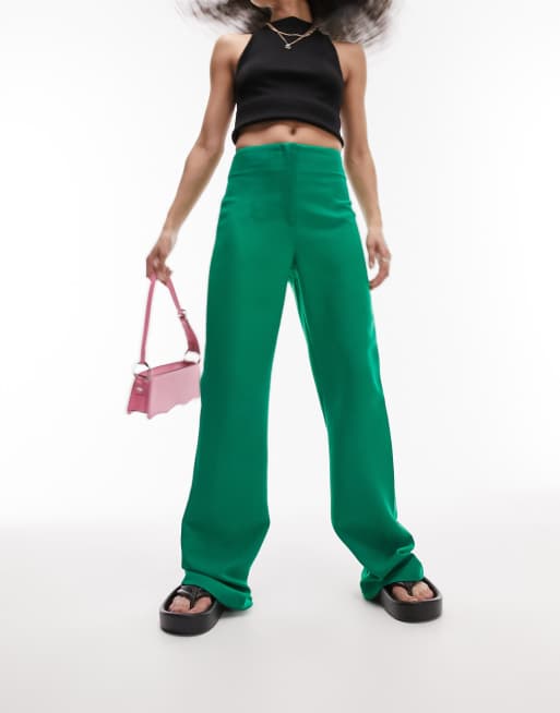 Topshop kick flare pants with split hem in green - part of a set 