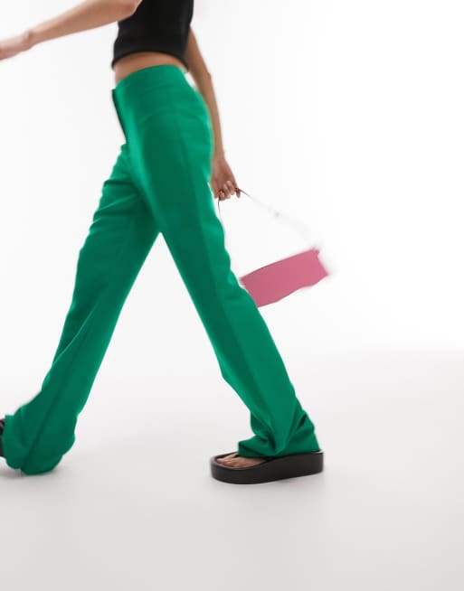 Topshop kick flare pants with split hem in green - part of a set