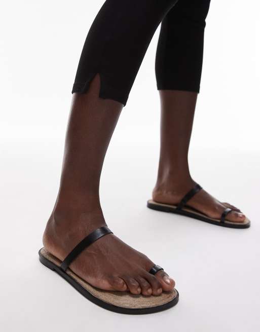 Topshop Kik real leather toe loop flat sandal in black