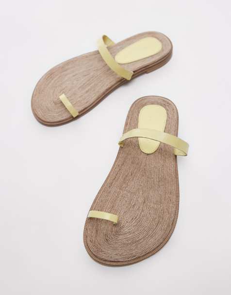 Topshop Kik real leather toe loop flat sandal in yellow - view 1