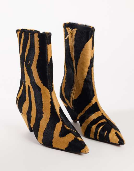 Topshop Kiki cone heel ankle boot in zebra hair on real leather, 2 of 4