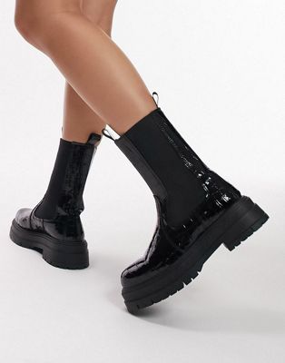 butik Forbedring Autonom Topshop Kiki pull on chelsea boot in black croc | Smart Closet