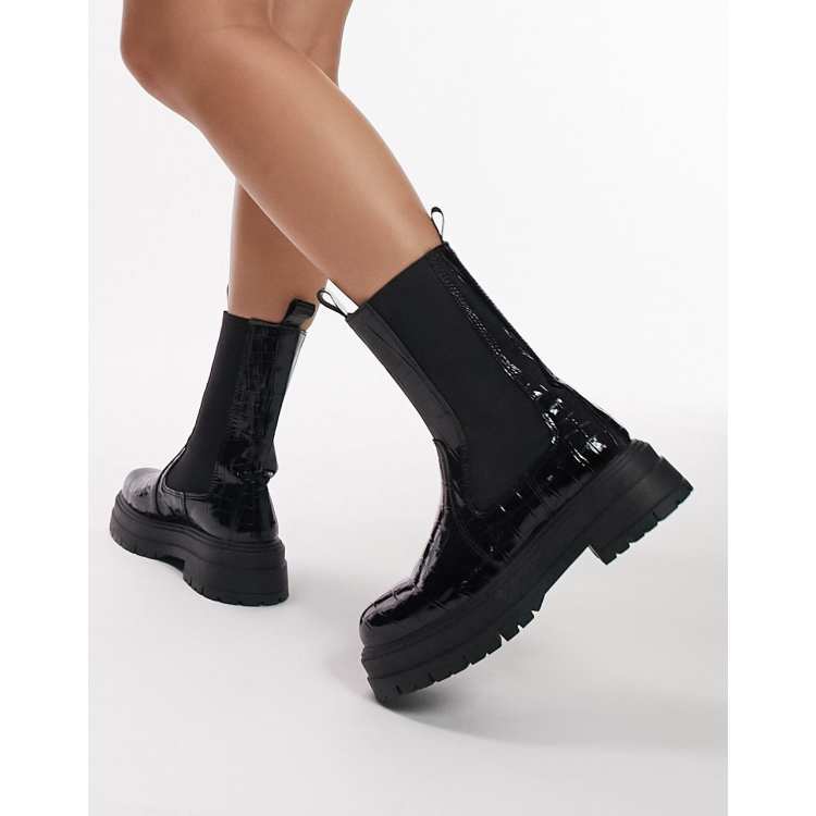 Jamie Croc Platform Boots Black