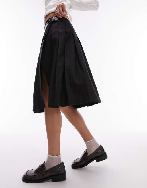Topshop - Kilt ajusté plissé longueur genou - Noir, 4 de 5