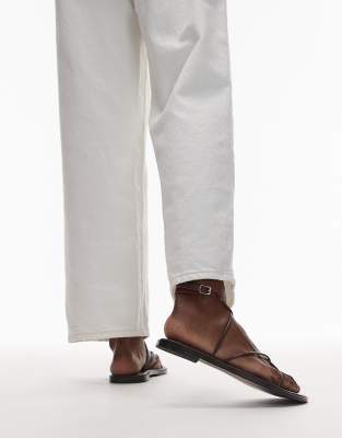 Topshop Kim Real Leather Strappy Flat Sandals