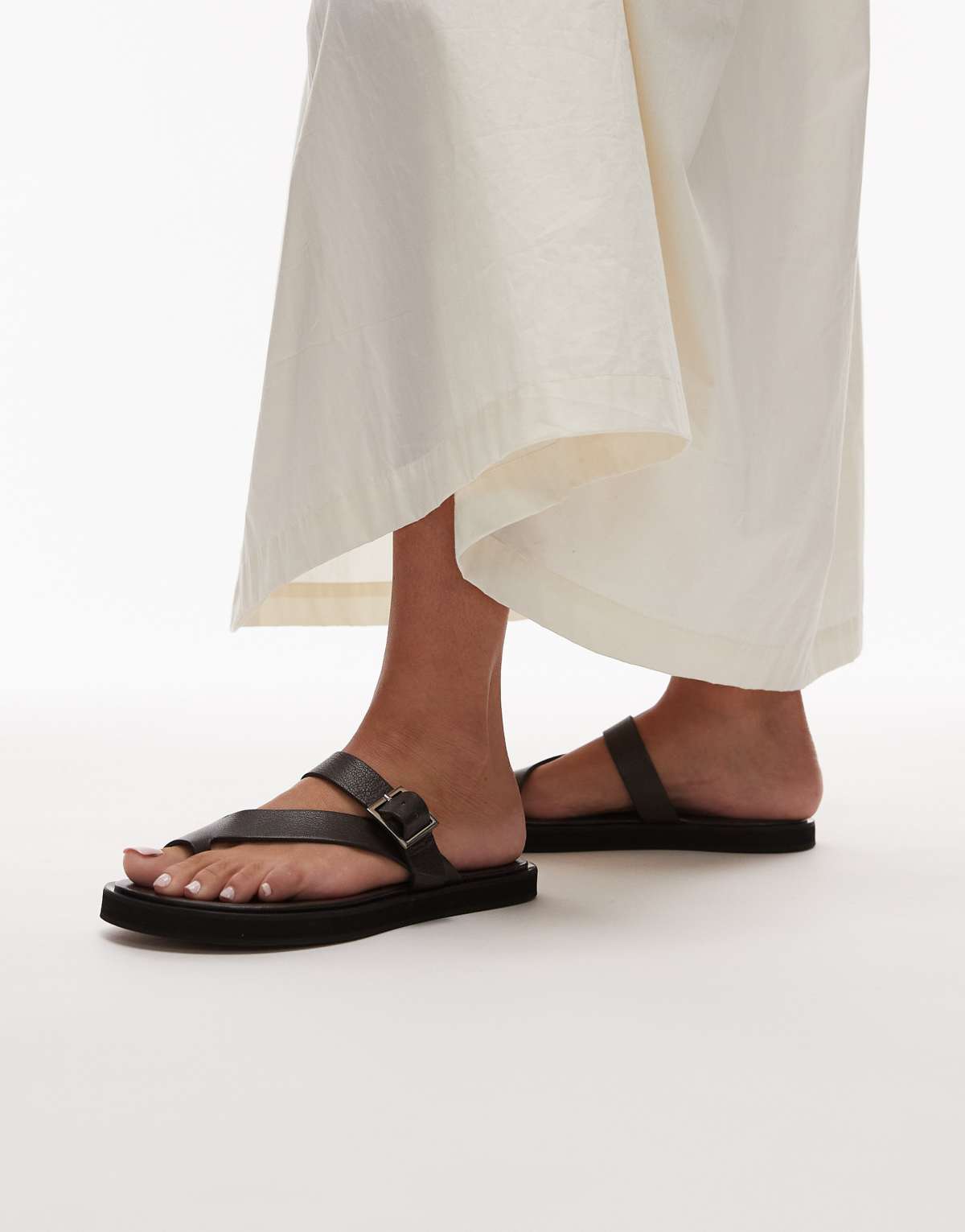 Topshop Kimberley leather flat sandal in black