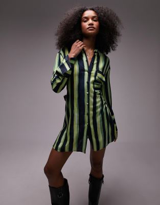 Topshop Topshop kimono mini shirt dress in green stripe