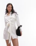 Topshop kimono mini shirt dress in white linen