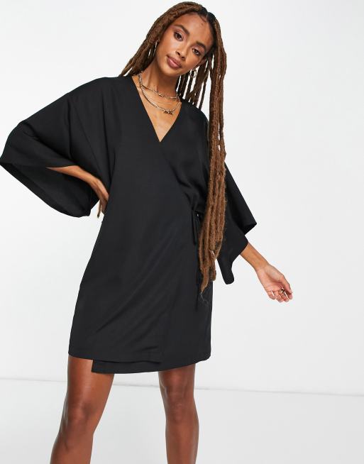 Asos black cheap kimono dress