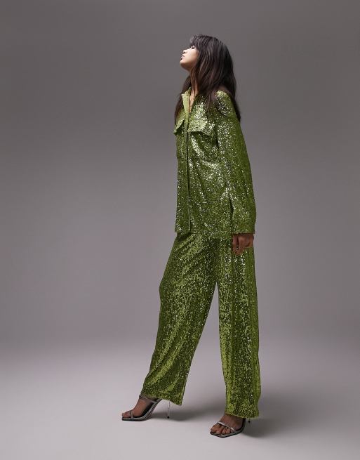 Topshop – Kiwifärgade byxor med minipaljetter i slouchy passform, del av set , 4 av 4
