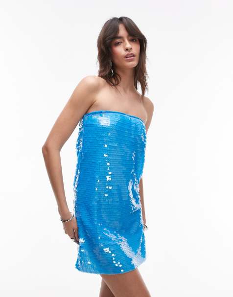 Topshop - Klar blå bandeau-sommerkjole med pailletter - view 1