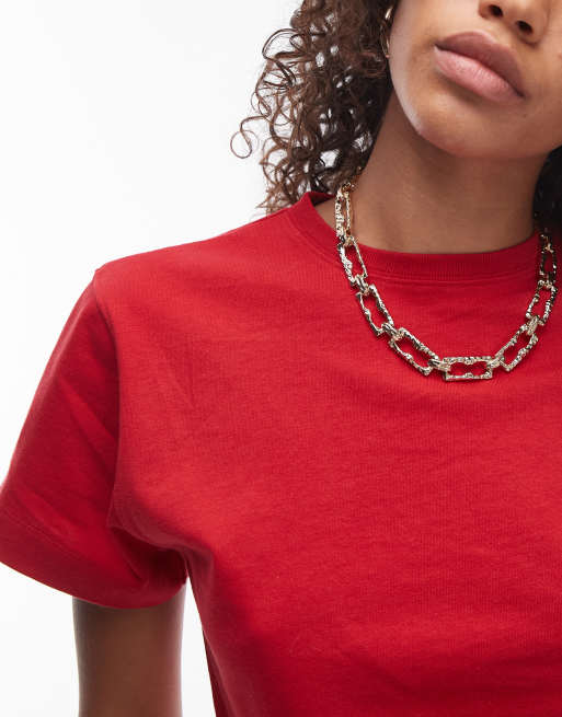 Topshop – Klarröd t-shirt med boxig passform, 3 av 4