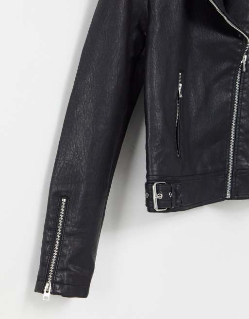 Topshop - Klassiek bikerjack van imitatieleer in zwart, 3 van 4