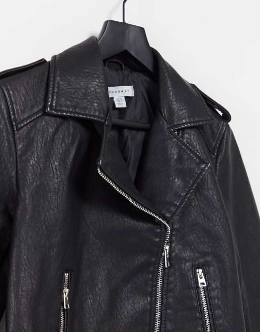 Topshop - Klassiek bikerjack van imitatieleer in zwart, 4 van 4
