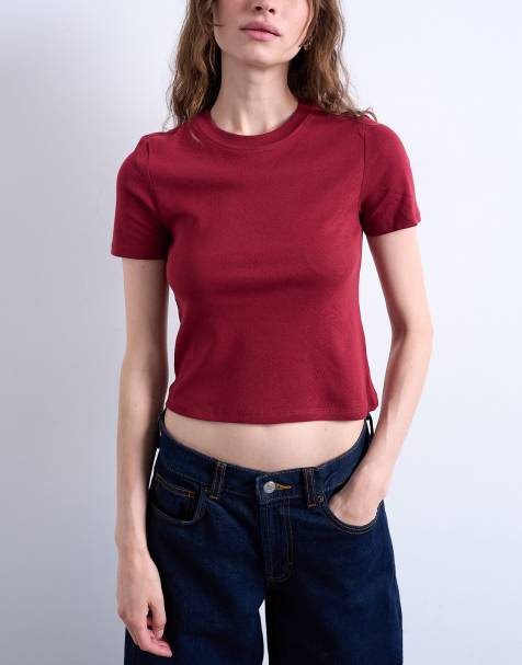 Topshop – Knappes Alltags-T-Shirt in Beerenrot - view 1