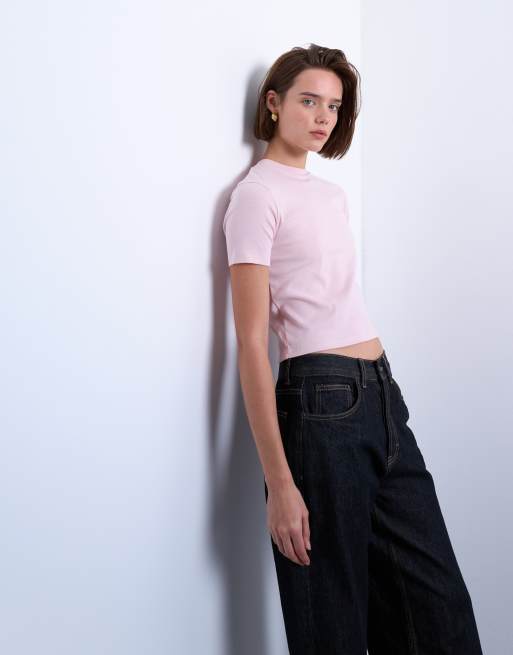 Topshop – Knappes Alltags-T-Shirt in Hellrosa