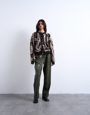 Topshop Knit Animal Pattern Cardigan In Brown