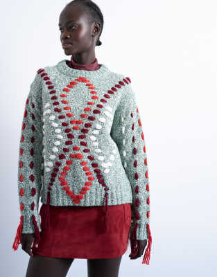 Topshop Knit Argyle Embroidered Sweater In Multi