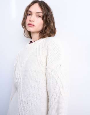 Topshop Knit Argyle Sweater In White