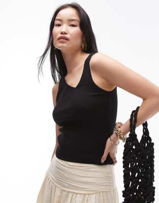 Topshop Knit Asymmetric Tank Top In Black