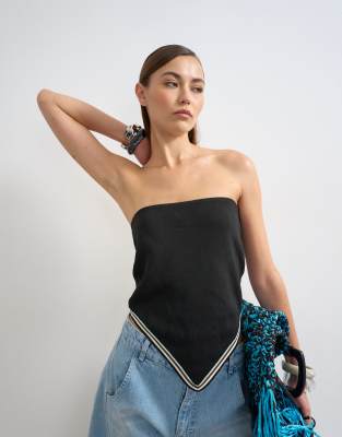 Topshop knit bandana scarf top in black