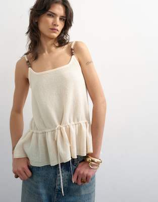 Topshop knit beaded draw waist peplum tank in ivory | ASOS