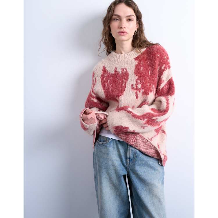Topshop knit blurred floral sweater in pink | ASOS