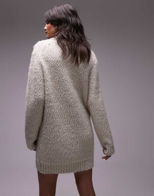 Topshop knit boucle crew neck mini dress in oat