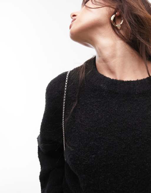 Plus Boxy Boucle Knit Extended Neck Jumper