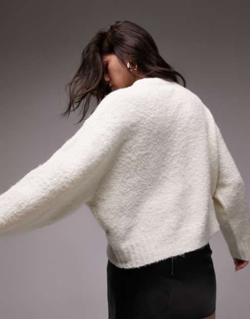 Topshop crew neck cardigan in online ivory