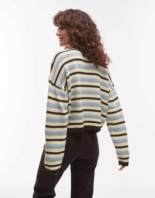 Topshop knit boxy cardigan in multi stripe