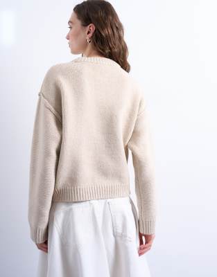 Topshop Knit Boxy Wide Sleeve Mid Crew Sweater In Neutral