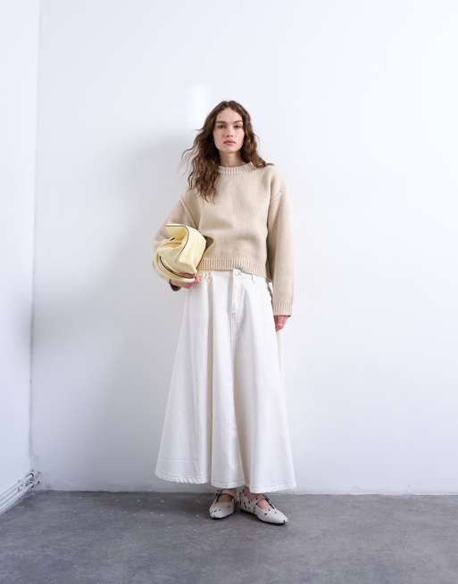 Topshop knit boxy wide sleeve mid crew sweater in oat