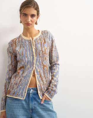 Topshop Knit Brushed Animal Cardigan With Wool And Mohair In Multi