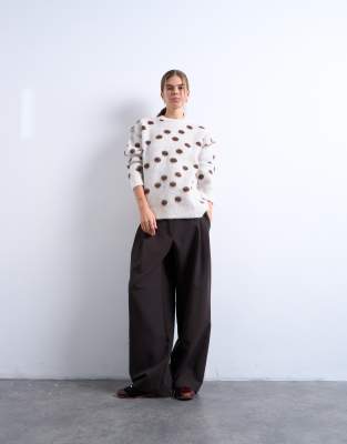 Topshop Knit Brushed Relaxed Sweater In White