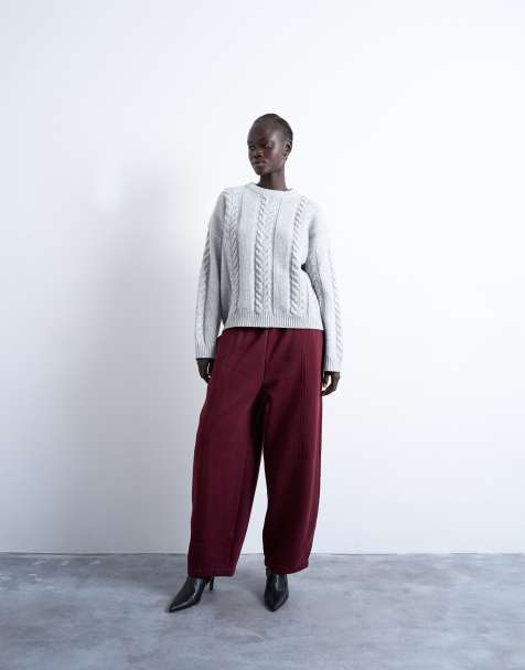 Topshop knit cable and wide rib sweater in gray - view 1