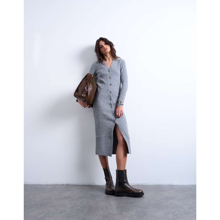 blue dress with grey cardigan Grey Open Cardigan with Blue Dress Outfits (2 ideas & outfits)
