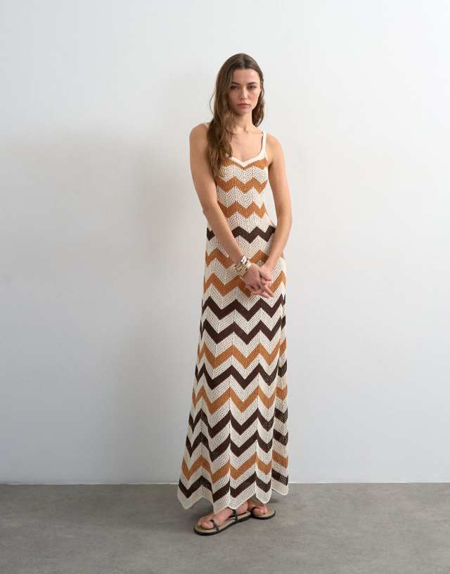 chevron knit maxi dress Topshop stripe in neutral Halter dress
