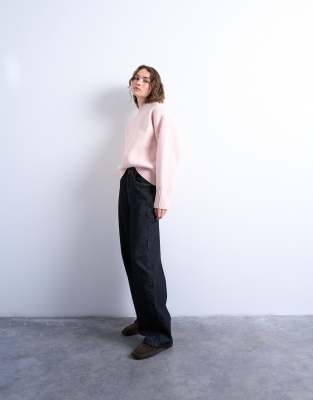 Topshop Knit Chunky All-needle Clean Crew Sweater In Pink