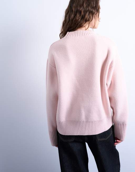 Topshop knit chunky all-needle clean crew sweater in pink | ASOS